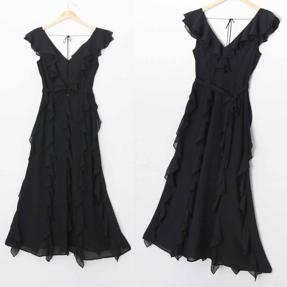 Bardot Emily Frill Maxi Dress with Ruffle Overlay 4 XS Black Dark Romantic $129 - Picture 5 of 16